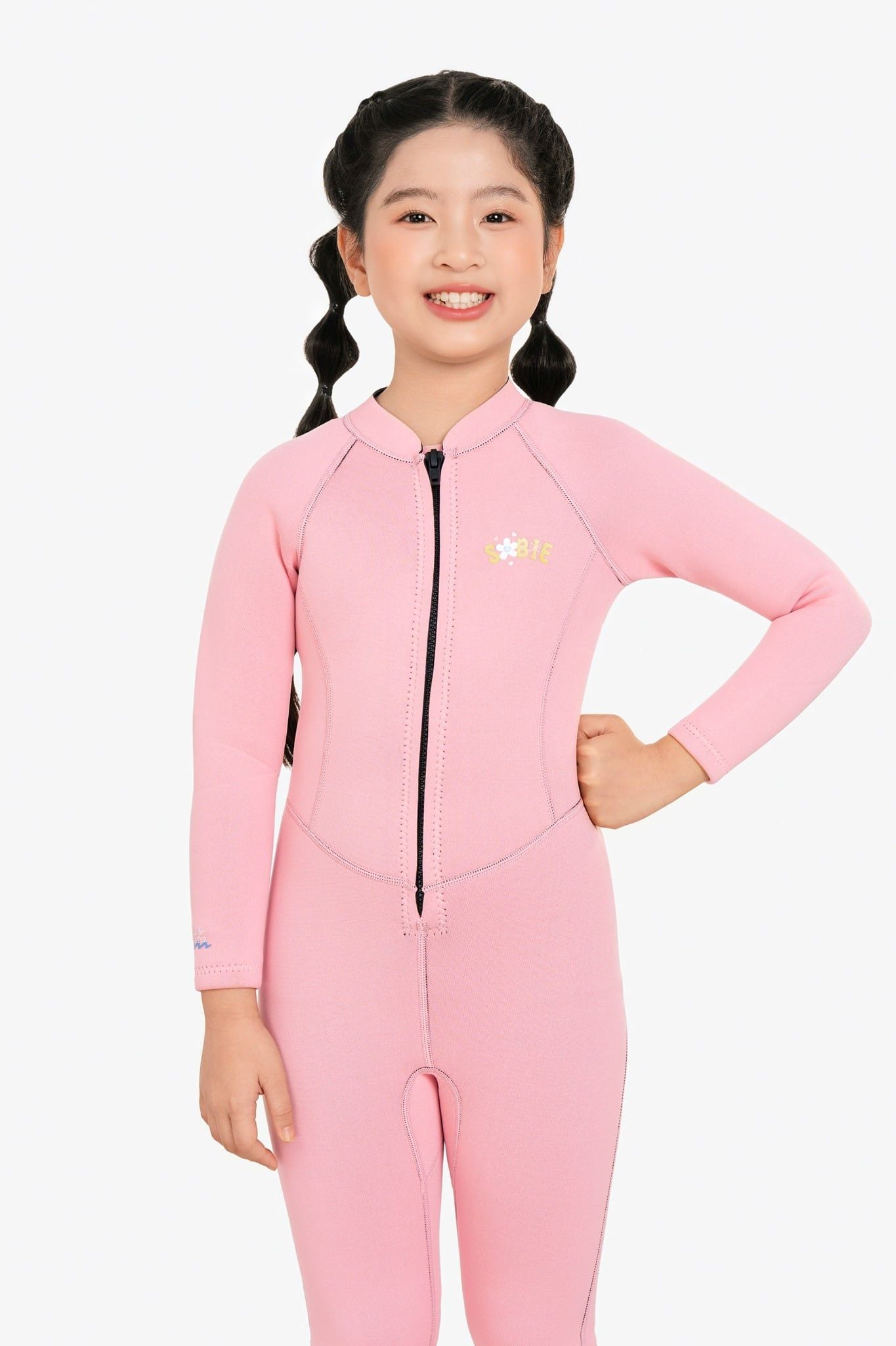 Wetsuit bé gái SOBIE liền thân tay dài giữ nhiệt màu hồng Warmy Pink