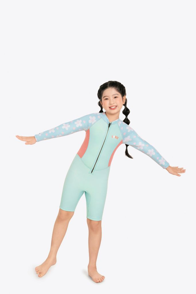 Wetsuit KID bé gái SOBIE liền thân tay dài giữ nhiệt màu xanh Warmy Baby Blue, ảnh 2