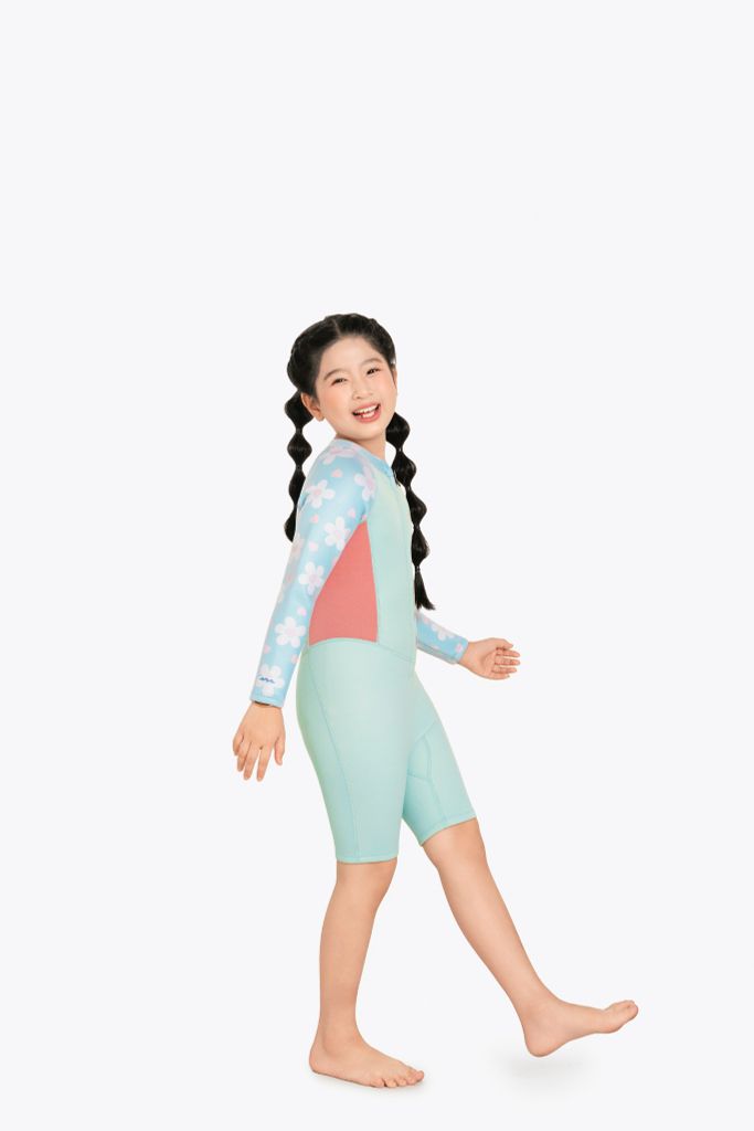 Wetsuit KID bé gái SOBIE liền thân tay dài giữ nhiệt màu xanh Warmy Baby Blue, ảnh 4