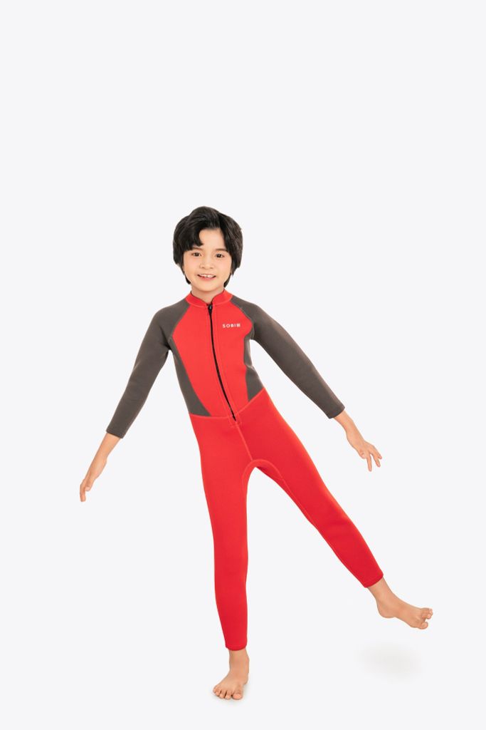 Wetsuit KID bé trai SOBIE liền thân tay dài giữ nhiệt màu đỏ Warmy Red — 2