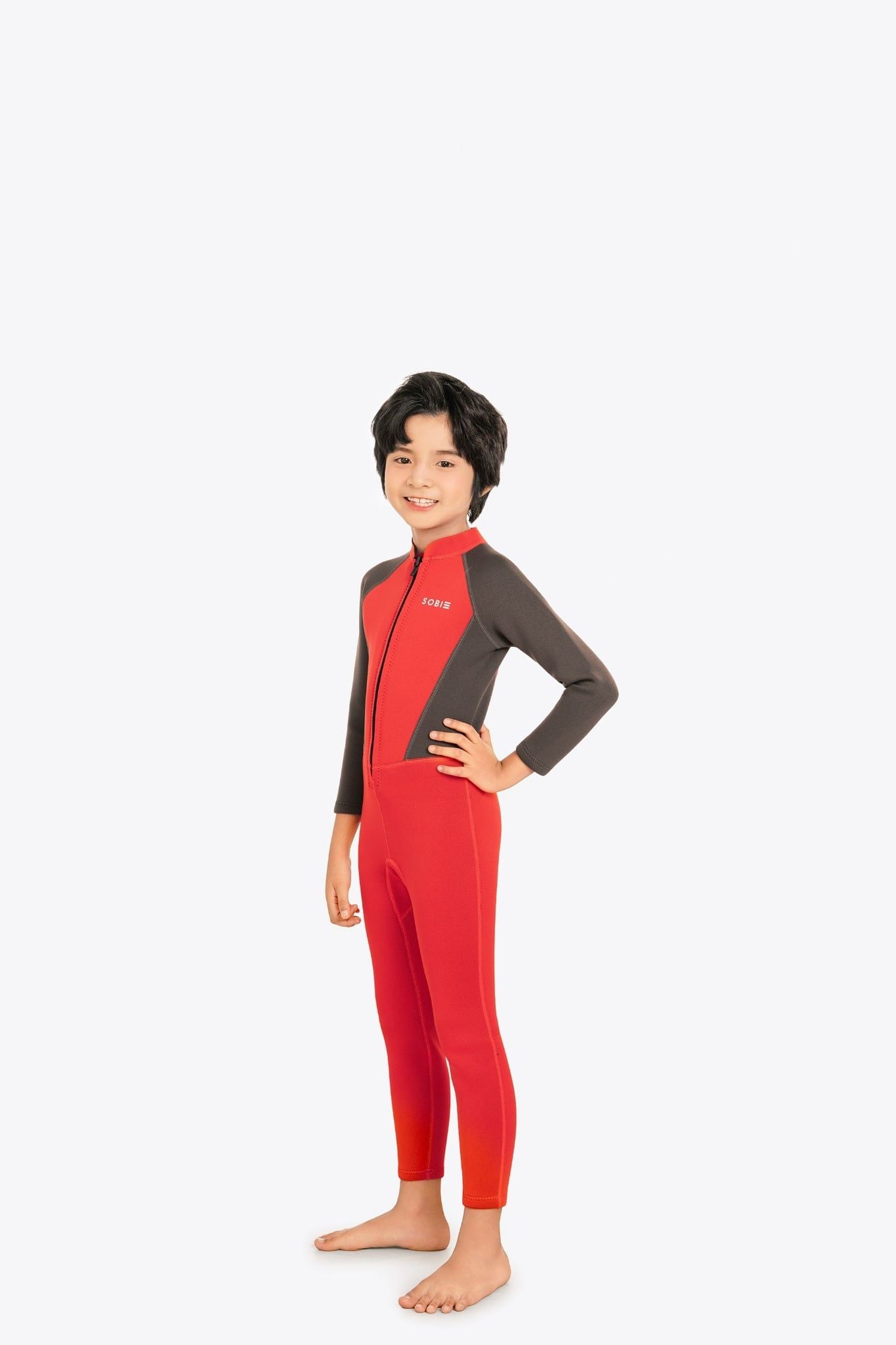 Wetsuit KID bé trai SOBIE liền thân tay dài giữ nhiệt màu đỏ Warmy Red