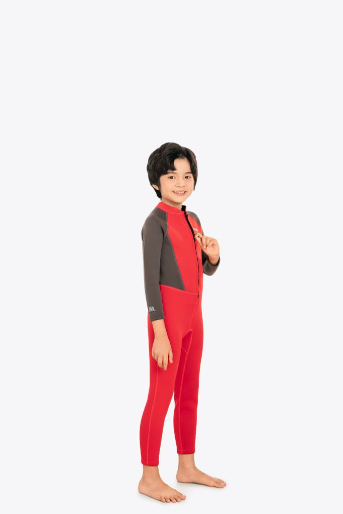 Wetsuit KID bé trai SOBIE liền thân tay dài giữ nhiệt màu đỏ Warmy Red — 4