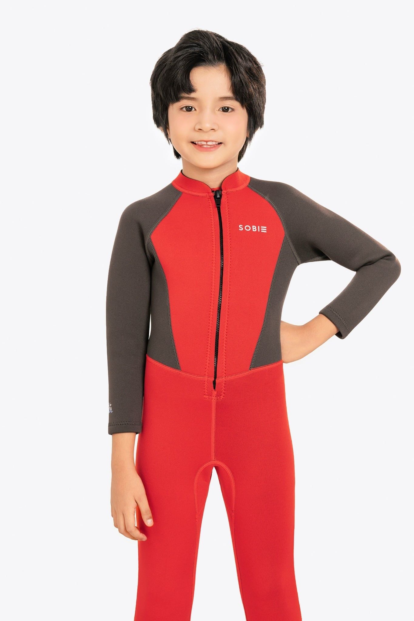 Wetsuit bé trai SOBIE liền thân tay dài giữ nhiệt màu đỏ Warmy Red
