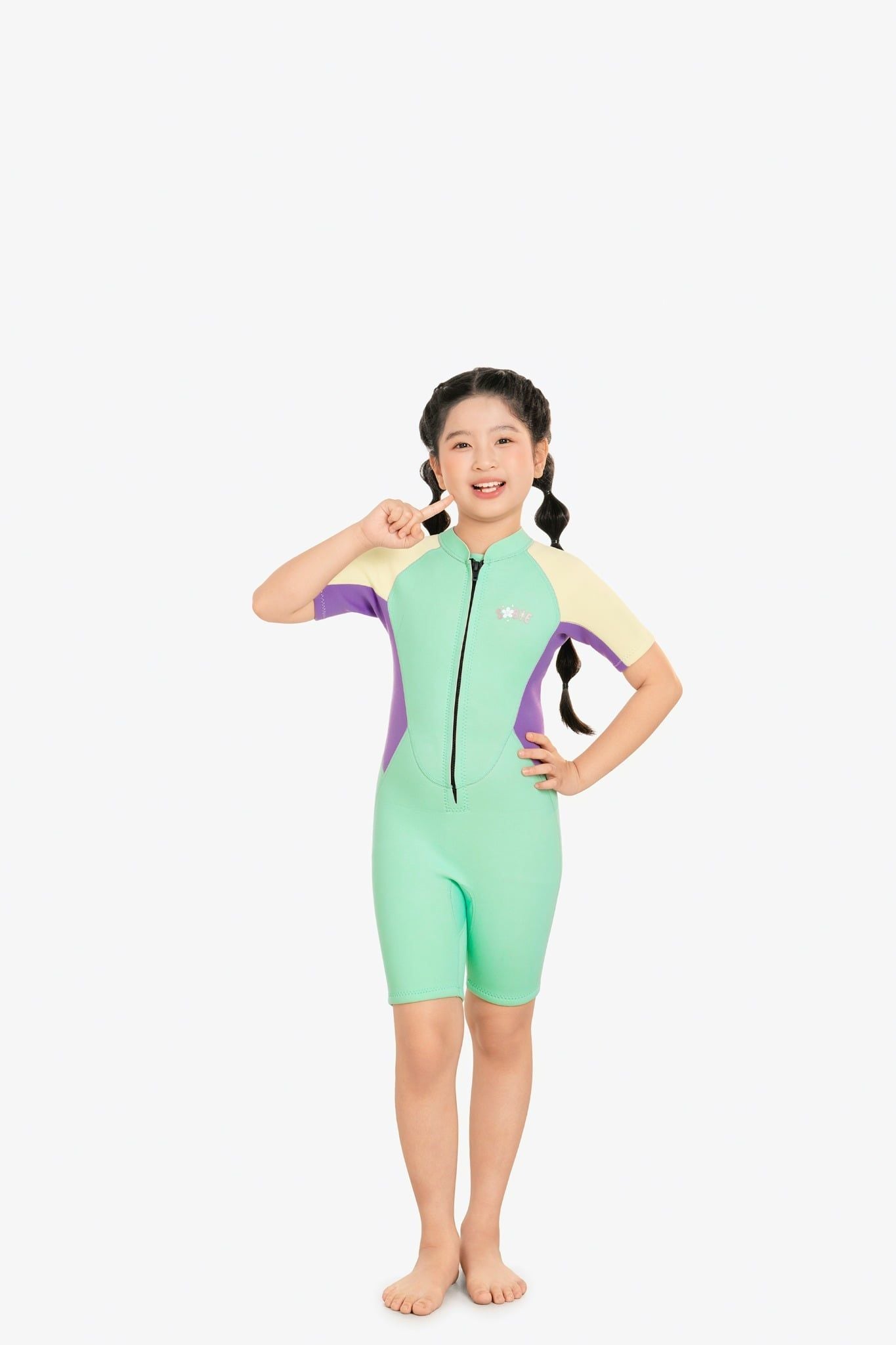 Wetsuit KID bé gái SOBIE liền thân tay ngắn giữ nhiệt màu xanh Warmy Mint — 2