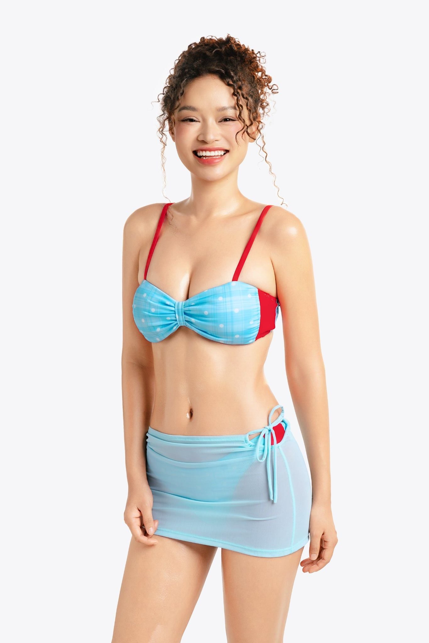 Set bikini SOBIE hoạ tiết caro kèm váy choàng voan So Hot