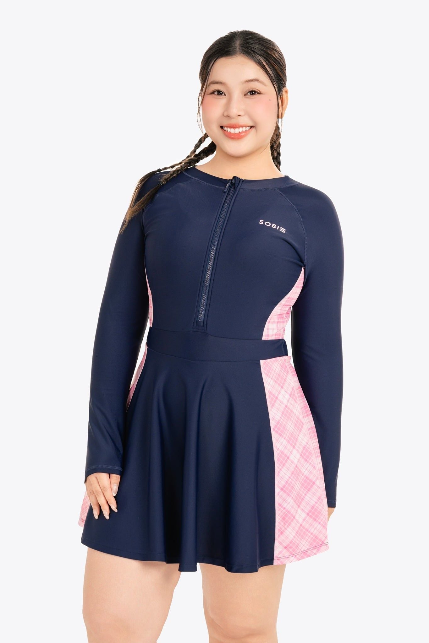 Đồ bơi nữ SOBIE liền thân váy tay dài chống nắng Chubby Faye