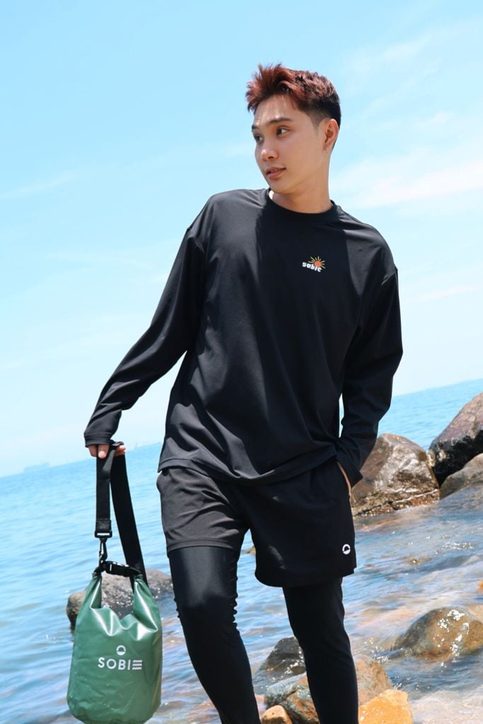Áo tay dài đi biển Rashguard Loose Summer Black, ảnh 7