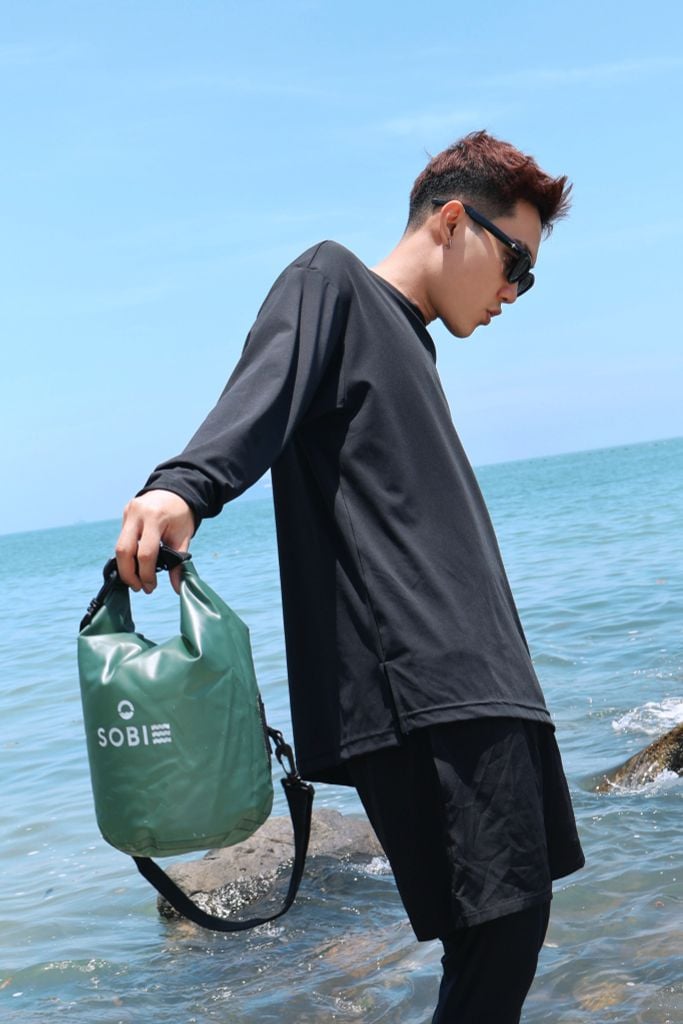 Áo tay dài đi biển Rashguard Loose Summer Black, ảnh 8