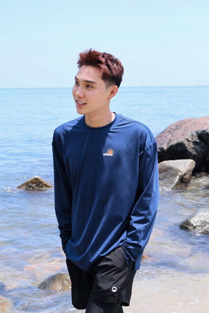 Áo tay dài đi biển Rashguard Loose Summer Navy, ảnh 8