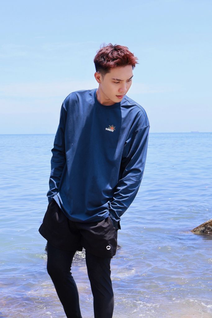 Áo tay dài đi biển Rashguard Loose Summer Navy, ảnh 2