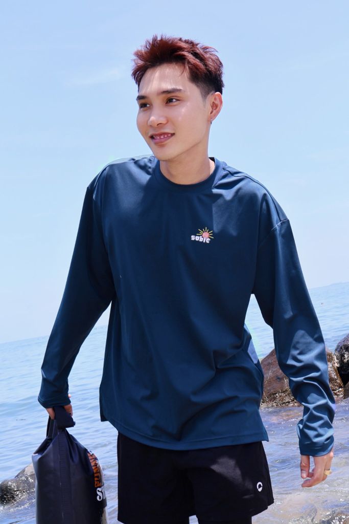 Áo tay dài đi biển Rashguard Loose Summer Navy, ảnh 3