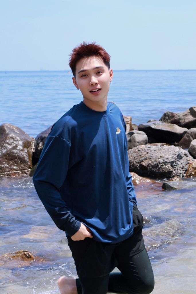 Áo tay dài đi biển Rashguard Loose Summer Navy, ảnh 4