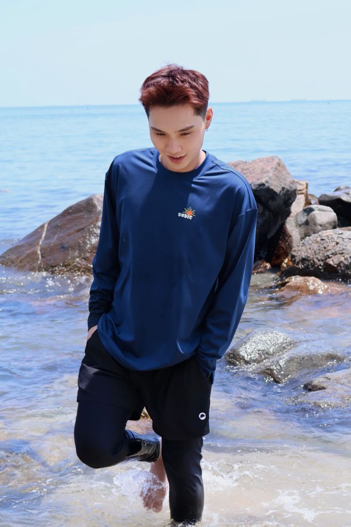 Áo tay dài đi biển Rashguard Loose Summer Navy, ảnh 5