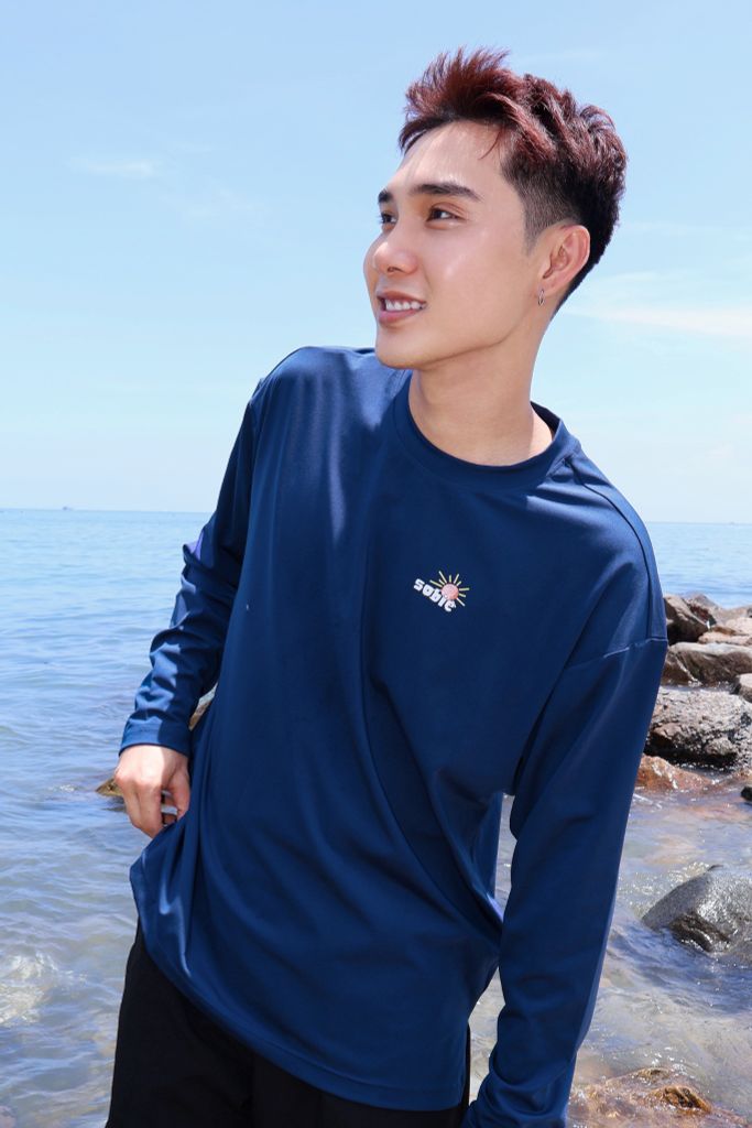 Áo tay dài đi biển Rashguard Loose Summer Navy, ảnh 6
