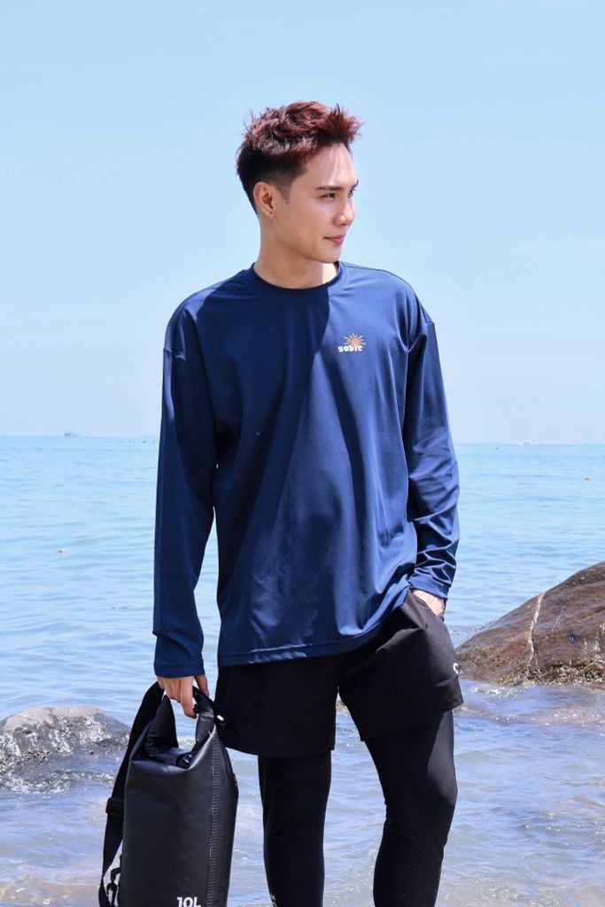 Áo tay dài đi biển Rashguard Loose Summer Navy, ảnh 7