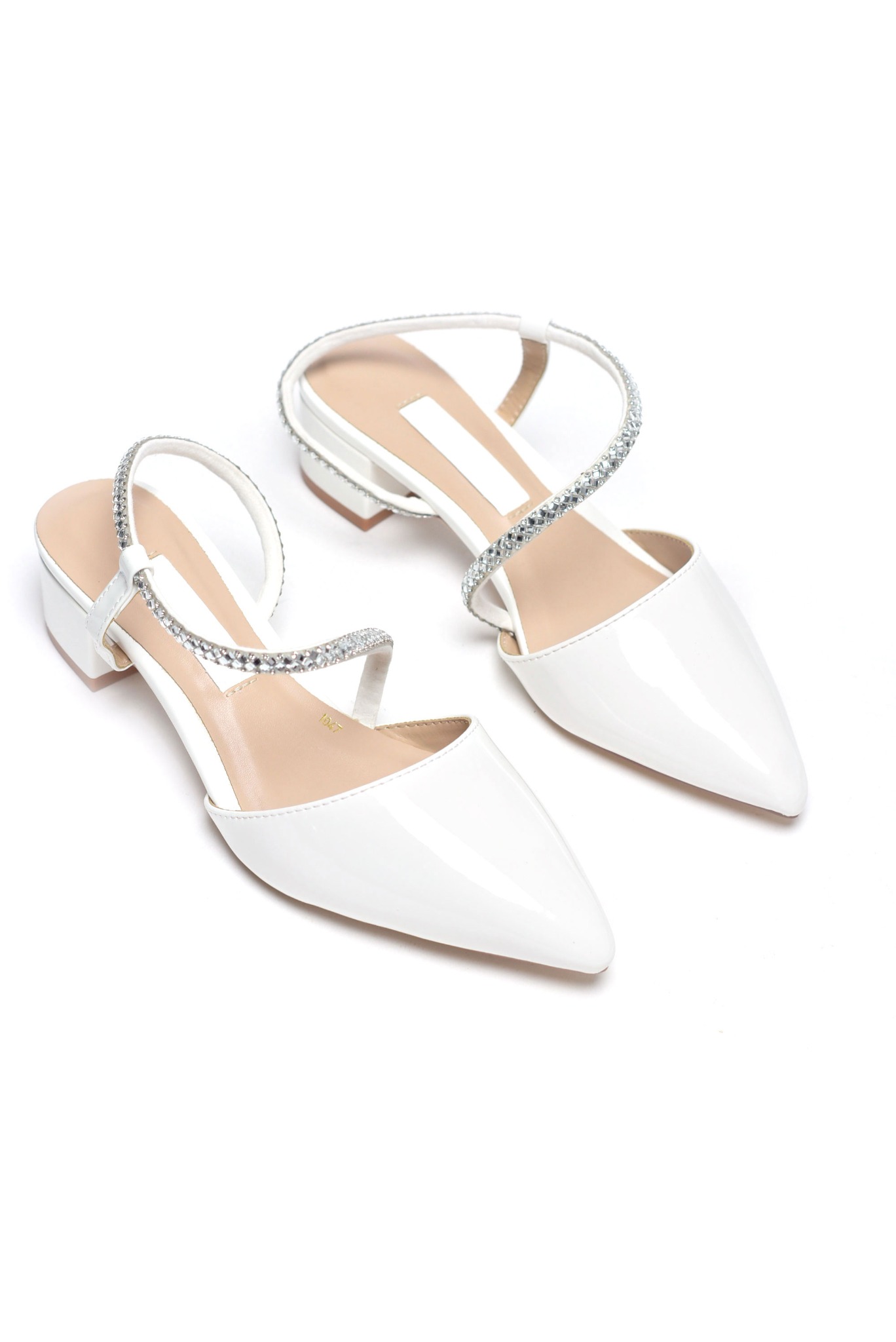 Giày Cao Gót Đế Vuông 3cm Dây Đính Đá Merly 1047 Trắng Bóng, Sandal Quai Hậu Bít Mũi, Giày Công Sở Nữ, Giày Cao Gót Bigsize, Slingback, Giày Cưới, Cao Gót Mũi Nhọn