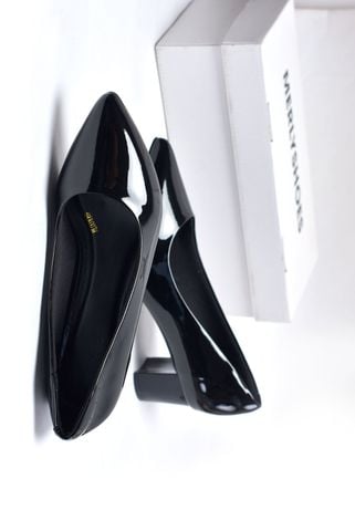 [Restock Fullsize 35-43] Giày Công Sở Nữ Êm Chân Thương Hiệu Merly 1069 Đen Bóng, Giày Cao Gót Đế Vuông 5cm, Giày Big Size Nữ, Giày Cao Gót Đen Mũi Nhọn, Giày Bít Mũi Nữ