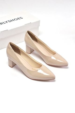 [Restock Fullsize 35-43] Giày Công Sở Nữ Đế Vuông 5cm Kem Nude Bóng, Giày Cao Gót Mũi Nhọn, Giày Cao Gót Nude, Giày Da Nữ Công Sở, Giày Big Size Nữ, Thương Hiệu Merly 1069