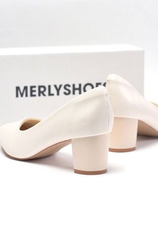 [New Color] Giày Cao Gót Trắng Mũi Nhọn Thấp 5cm Merly 1069 Trắng Kem, Giày Công Sở Nữ, Giày Bít Mũi Nữ, Giày Cao Gót Đế Vuông, Giày Big Size Nữ