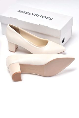[New Color] Giày Cao Gót Trắng Mũi Nhọn Thấp 5cm Merly 1069 Trắng Kem, Giày Công Sở Nữ, Giày Bít Mũi Nữ, Giày Cao Gót Đế Vuông, Giày Big Size Nữ