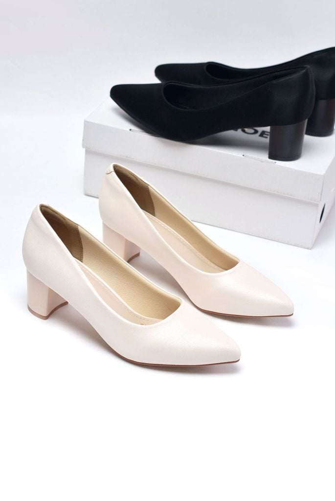 [New Color] Giày Cao Gót Trắng Mũi Nhọn Thấp 5cm Merly 1069 Trắng Kem, Giày Công Sở Nữ, Giày Bít Mũi Nữ, Giày Cao Gót Đế Vuông, Giày Big Size Nữ