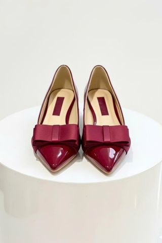 Giày Búp Bê Đỏ Cherry Mũi Nhọn Nơ Lớn Merly 1127