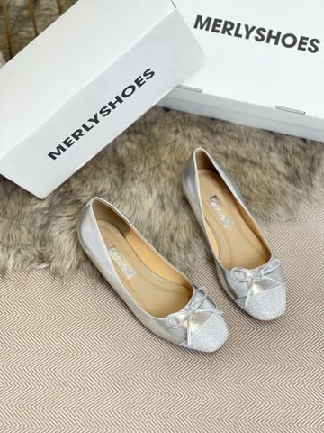Giày Búp Bê Nữ Bạc Lấp Lánh Mũi Vuông Nơ Merly 1202  Bigsize 35-43, Giày Bệt Nữ, Giày Bít Mũi, Giày Búp Bê Blingbling
