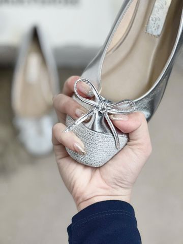 [Best Seller] Giày Búp Bê Nữ Bạc Lấp Lánh Mũi Vuông Nơ Merly 1202 Bigsize 35-43, Giày Bệt Nữ, Giày Bít Mũi, Giày Búp Bê Blingbling