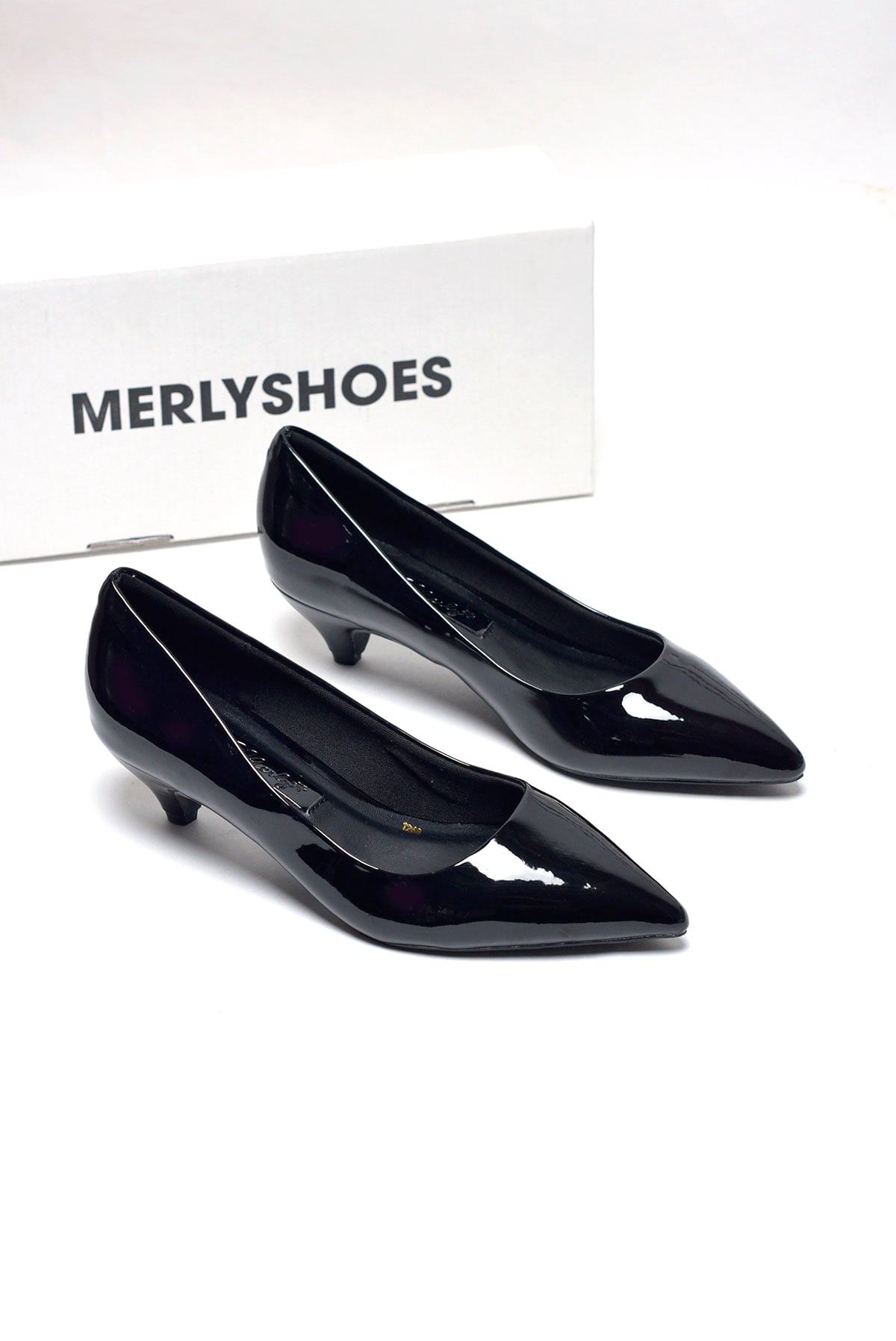 Giày Cao Gót 3cm Màu Đen Thương Hiệu Merly 1268 Đen Bóng, Giày Búp Bê Cao Gót, Giày Công Sở Nữ, Cao Gót Mũi Nhọn, Đế Nhọn, Bít Mũi, Giày Nữ Big Size 35 đến 43