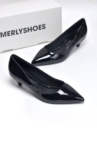 Giày Cao Gót 3cm Màu Đen Thương Hiệu Merly 1268 Đen Bóng, Giày Búp Bê Cao Gót, Giày Công Sở Nữ, Cao Gót Mũi Nhọn, Đế Nhọn, Bít Mũi, Giày Nữ Big Size 35 đến 43