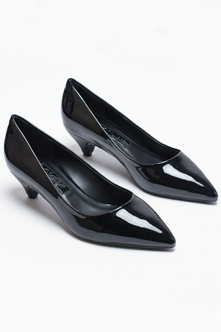 Giày Công Sở Nữ Êm Chân, Giày Bít Mũi Nữ Đế Thấp, Giày Cao Gót Mũi Nhọn 3cm, Giày Cao Gót Đen Mũi Nhọn, Giày Cao Gót Màu Đen, Giày Cao Gót Big Size, Giày Nữ Big Size Thương Hiệu Merly 1268 Đen Bóng