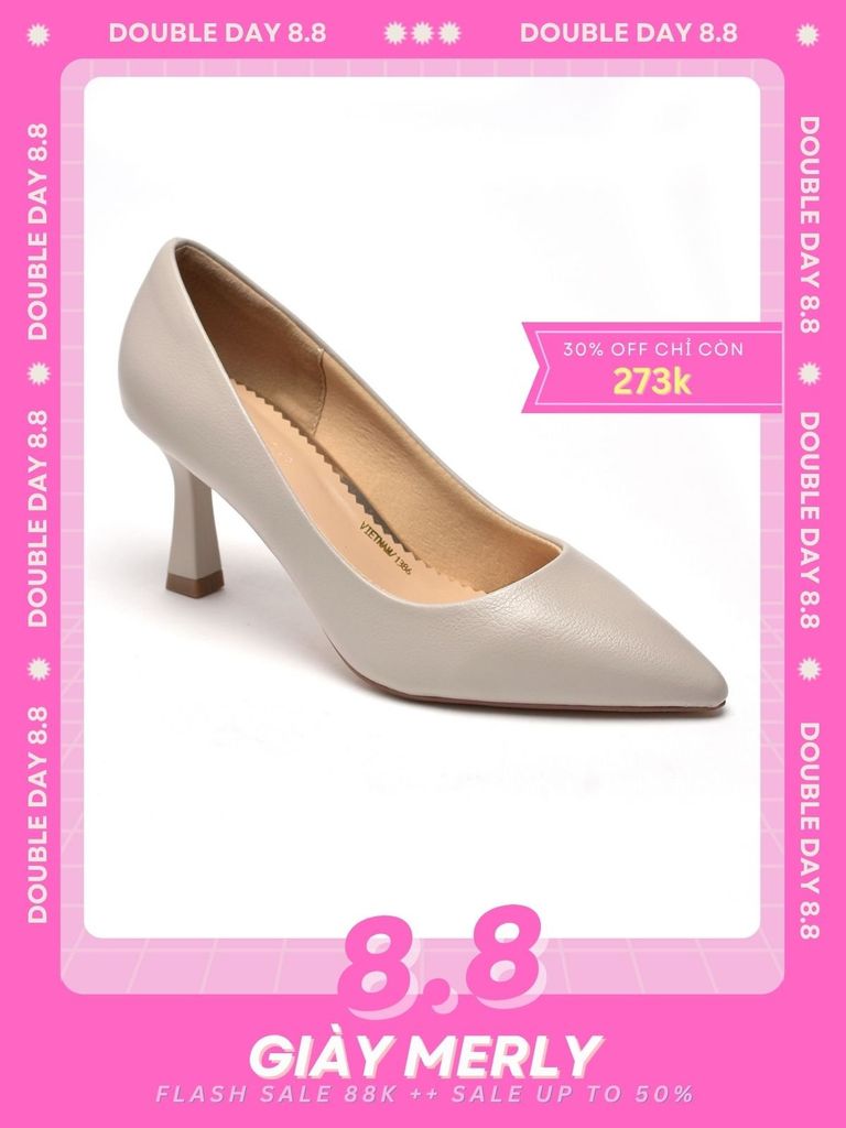 Giày Cao Gót 7cm Mũi Nhọn Màu Ghi, Giày Cao Gót Big Size 35-43, Giày Cao Gót Đế Nhọn, Giày Công Sở Nữ, Giày Bít Mũi, Giày Da Nữ Cao Cấp Microfiber Thương Hiệu Merly 1386 Kem Ghi