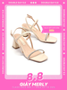 Giày Đi Tiệc Sandals Dây Đính Đá Cao Gót Đế Vuông 6cm, Xăng Đan Cao Gót, Giày Cao Gót Big Size Merly 1404 Nude Kem