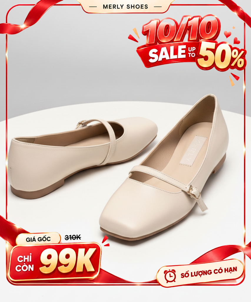 [Restock] Giày Búp Bê Mary Jane Merly 1473 Trắng Ngà , Giày Búp Bê Quai Ngang, Giày Mũi Vuông Nữ, Giày Búp Bê Có Quai Hàn Quốc, Giày Công Sở Nữ, Giày Bệt Nữ, Giày Nữ Big Size