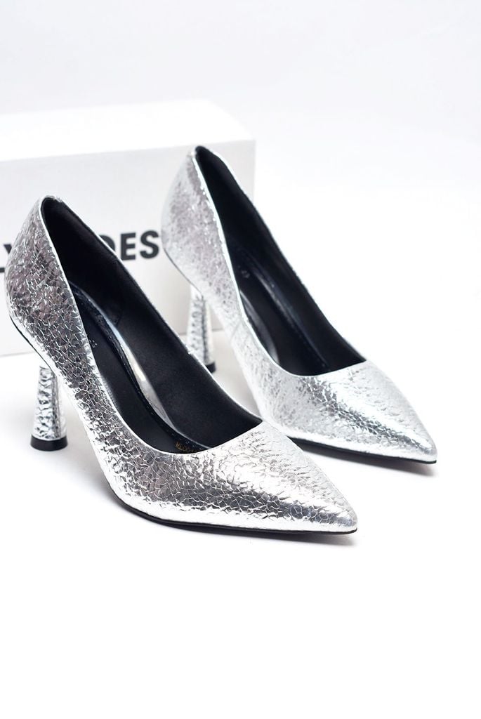 [Restock] Giày Cao Gót Đi Tiệc Bạc Bóng Gót 7cm Mạ Bạc Merly 1476 Bạc Ánh Gương Crystal Size 35-43, Giày Đi Tiệc Nhẹ Sang Trọng, Giày Cao Gót Big Size, Giày Công Sở Nữ