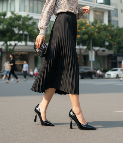 Giày Cao Gót Đen Mũi Nhọn Da Bóng Gót 7cm Bigsize 35 tới 41 42 43