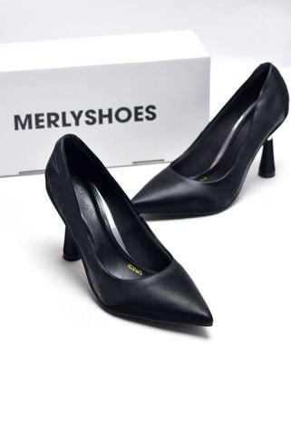 Giày Cao Gót Bít Mũi Nhọn 7cm Đen Da Micro Mềm Mát Merly 1476, Giày Đi Tiệc Nhẹ, Giày Nữ Big Size, Giày Cao Gót Big Size, Giày Công Sở Nữ