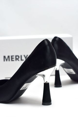 Giày Cao Gót Bít Mũi Nhọn 7cm Đen Da Micro Mềm Mát Merly 1476, Giày Đi Tiệc Nhẹ, Giày Nữ Big Size, Giày Cao Gót Big Size, Giày Công Sở Nữ