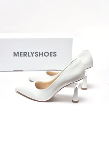 [New] Giày Cao Gót Trắng Mũi Nhọn Gót Bạc 7cm Merly 1476 Trắng Bóng Size 35-43, Giày Đi Tiệc Nhẹ Sang Trọng, Giày Cao Gót Big Size, Giày Công Sở Nữ