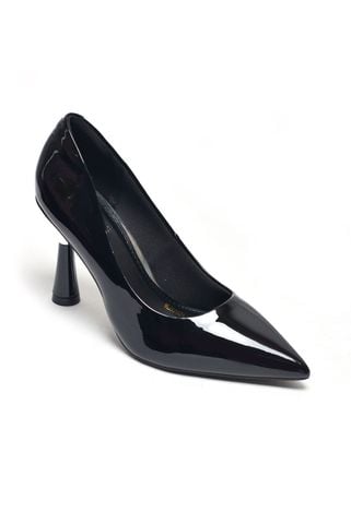 [Restock] Giày Cao Gót Đen Mũi Nhọn Da Bóng Gót 7cm Mạ Bạc Merly 1476 Size 35-43, Giày Đi Tiệc Nhẹ Sang Trọng, Giày Cao Gót Big Size, Giày Công Sở Nữ