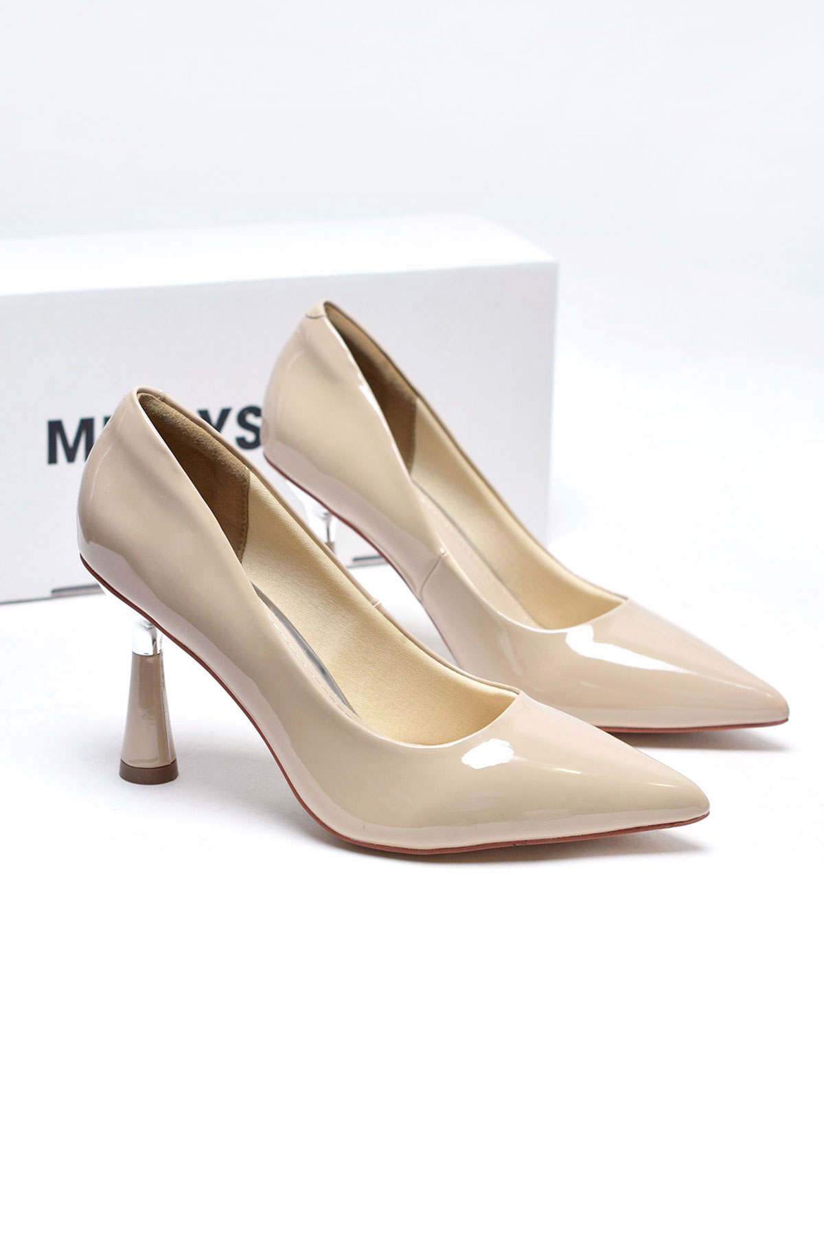 [Restock] Giày Cao Gót Nude Mũi Nhọn Da Bóng Gót 7cm Mạ Bạc Merly 1476 Kem Bóng Size 35-43, Giày Đi Tiệc Nhẹ Sang Trọng, Giày Cao Gót Big Size, Giày Công Sở Nữ