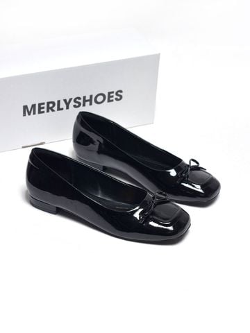 Giày Búp Bê Đen Mũi Vuông Nơ Merly 1482 Đen Bóng, Giày Búp Bê Bigsize Merly 35-43