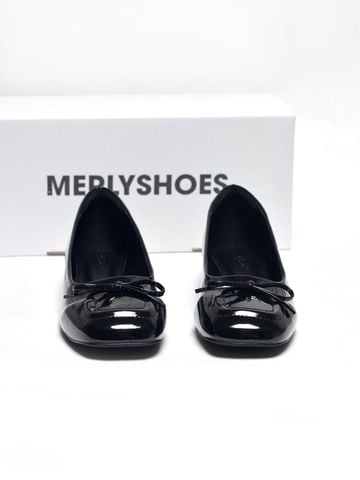 Giày Búp Bê Đen Mũi Vuông Nơ Merly 1482 Đen Bóng, Giày Búp Bê Bigsize Merly 35-43