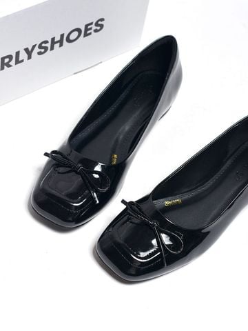 [New Color] Giày Búp Bê Đen Mũi Vuông Nơ Merly 1482 Đen Bóng Phong Cách Tiểu Thư, Giày Bít Mũi Nữ, Giày Công Sở Nữ, Giày Bệt Big Size, Giày Búp Bê Bigsize