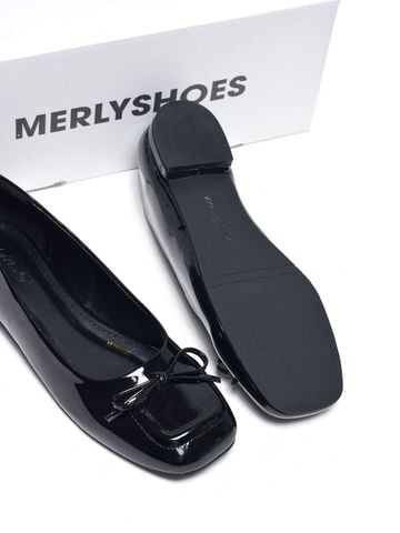 [New Color] Giày Búp Bê Đen Mũi Vuông Nơ Merly 1482 Đen Bóng Phong Cách Tiểu Thư, Giày Bít Mũi Nữ, Giày Công Sở Nữ, Giày Bệt Big Size, Giày Búp Bê Bigsize