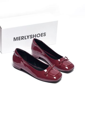 [New Color] Giày Búp Bê Đỏ Mũi Vuông Nơ Merly 1482 Đỏ Cherry Phong Cách Tiểu Thư, Giày Bít Mũi Nữ, Giày Công Sở Nữ, Giày Bệt Big Size, Giày Búp Bê Bigsize