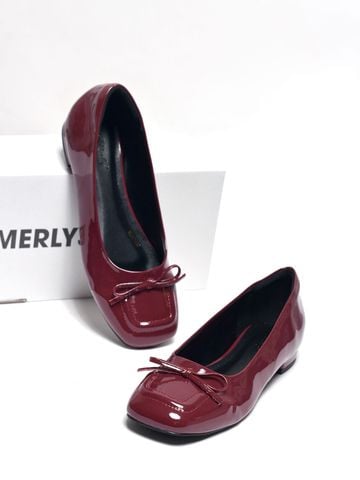 [New Color] Giày Búp Bê Đỏ Mũi Vuông Nơ Merly 1482 Đỏ Cherry Phong Cách Tiểu Thư, Giày Bít Mũi Nữ, Giày Công Sở Nữ, Giày Bệt Big Size, Giày Búp Bê Bigsize