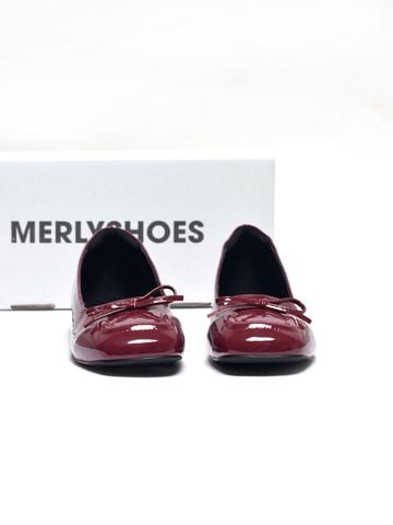 [New Color] Giày Búp Bê Đỏ Mũi Vuông Nơ Merly 1482 Đỏ Cherry Phong Cách Tiểu Thư, Giày Bít Mũi Nữ, Giày Công Sở Nữ, Giày Bệt Big Size, Giày Búp Bê Bigsize