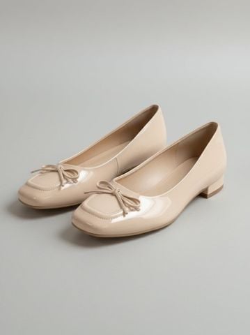 [New Color] Giày Búp Bê Kem Nude Bóng Mũi Vuông Nơ Merly 1482 Phong Cách Tiểu Thư, Giày Bít Mũi Nữ, Giày Công Sở Nữ, Giày Bệt Big Size, Giày Búp Bê Bigsize