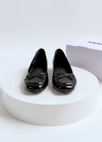 [New Color] Giày Búp Bê Đen Mũi Vuông Nơ Merly 1482 Đen Bóng Phong Cách Tiểu Thư, Giày Bít Mũi Nữ, Giày Công Sở Nữ, Giày Bệt Big Size, Giày Búp Bê Bigsize